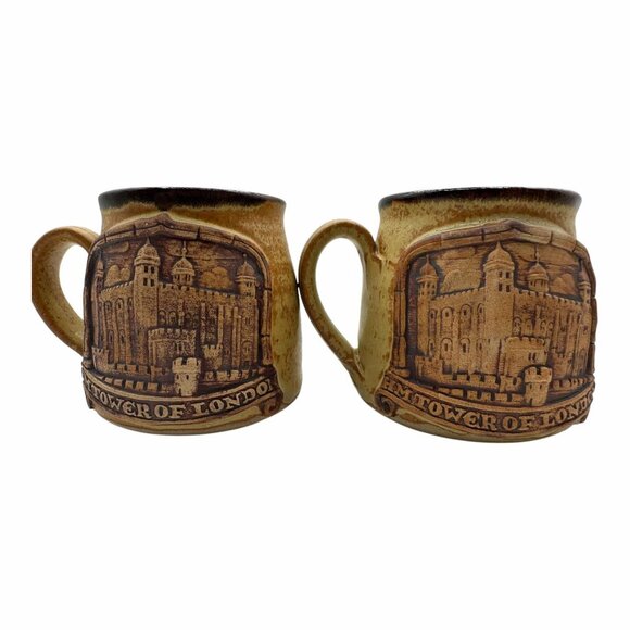 Tower Of London England Stoneware Mug Coffee Tea Cup United Kingdom Set of 2 - Picture 1 of 5